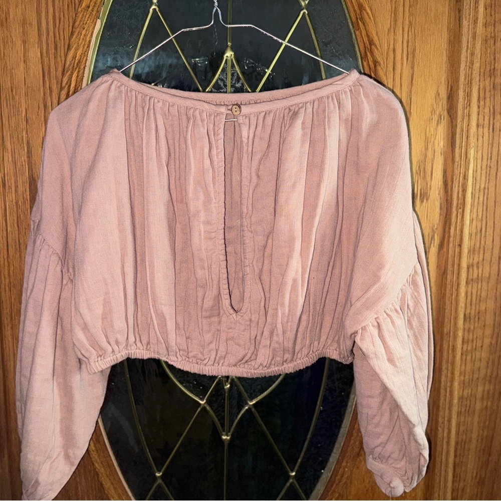 #462 Free People tanish/mauve Off-Shoulder Crop Top - Picture 4 of 4